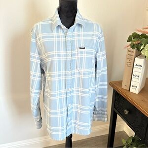 Hollister women’s Blue and White Plaid, button Down Shirt Size Large